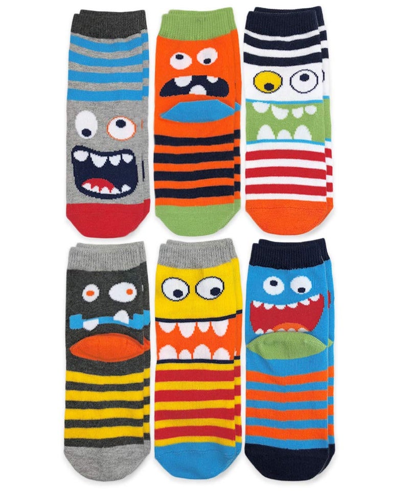 Jefferies Socks Little Boy's Monster Pattern Crew Socks 6 Pair Pack Sockshosiery, Multi, X-Small - Image 1